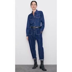 Zara blue denim front pockets size 8 harem pants jeans trendy